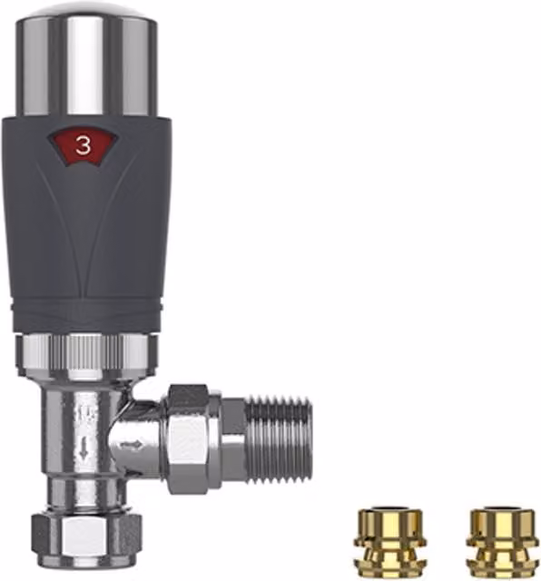 Pro Plus Angled Thermostatic Radiator Valve 8/10/15mm in Anthracite Grey