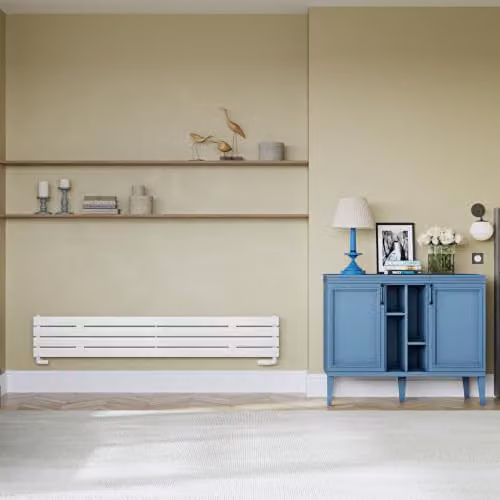 UK Radiators Typhoon Axis White Horizontal Designer Single Panel Steel Radiator W: 160 cm, H: 27.2 cm – 2