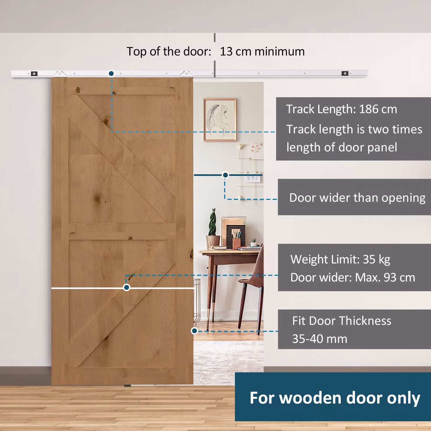 HOMCOM Modern Sliding Barn Door Hardware Track Kit in Silver Stainless Steel for Single Wooden Doors up to 1860mm – 2