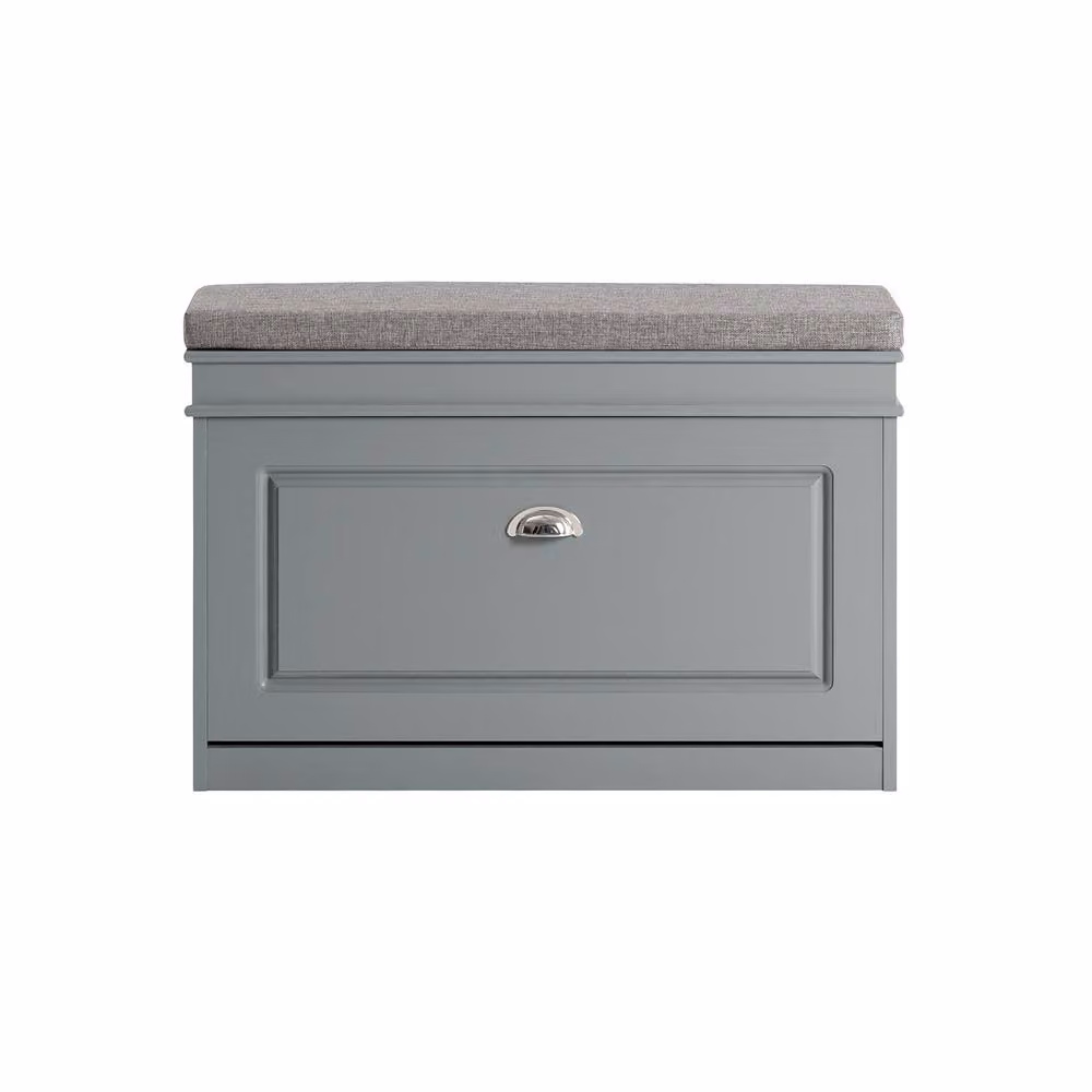 SoBuy Slim Grey Fabric Entrance Bench and Shoe Rack with Rustic Design – 2