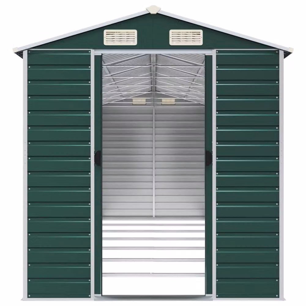 Berkfield Home Green Galvanised Steel Garden Shed W/D/H: 191 x 640 x 198 cm – 4