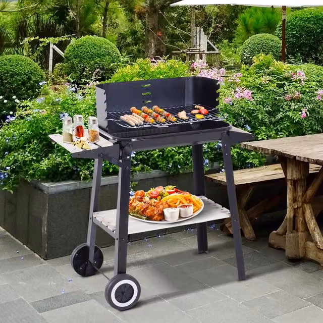 Outsunny Charcoal BBQ Grill Trolley Barbecue in Black
