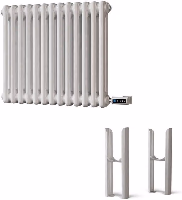UK Radiators Alpha White 2 Column Electric Traditional Cast-Iron Style Radiator with WiFi, W: 59.2 cm, H: 50.0 cm