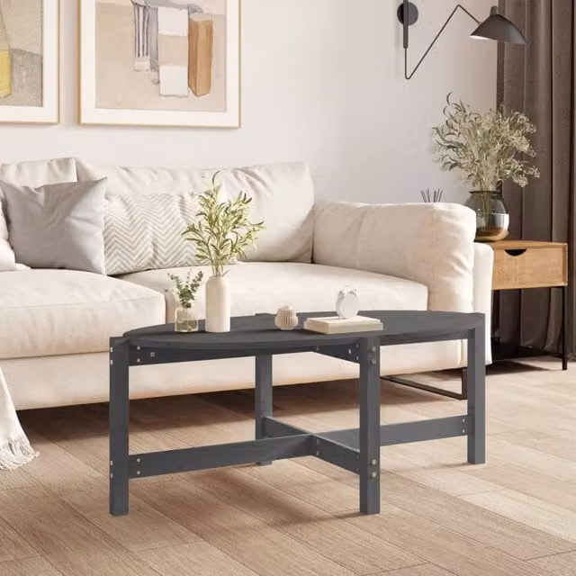 Berkfield Home Grey Rustic Solid Pine Coffee Table W/D/H: 118 x 63 x 45 cm