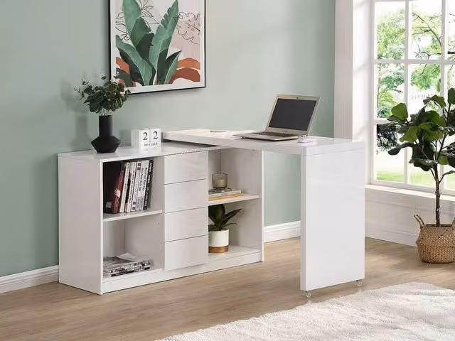 Vente-unique PAVELO Extendable Desk with 360 Degree Swivel Top in Lacquered White MDF, W/D/H: 120 x 76.5 x 75 cm – 1