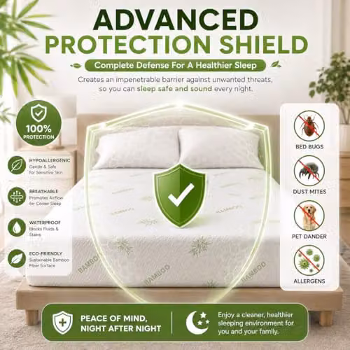 NIGHTZONE Premium Bamboo Waterproof Mattress Protector, White, W/D/H: 120 x 200 x 38 cm – 2
