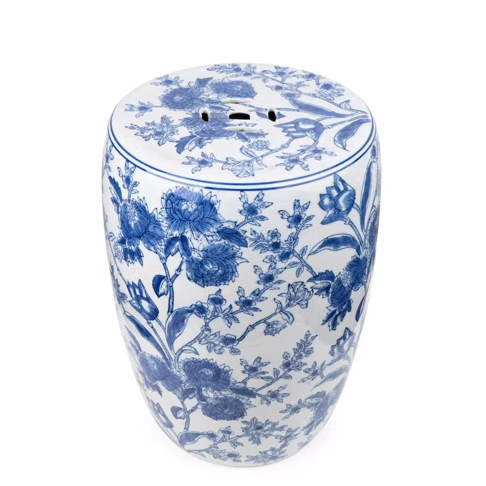 Madison & Mayfair Blue & White Floral Lacquered Ceramic Stool, W/D/H: 27.0 x 27.0 x 41.0 cm – 2
