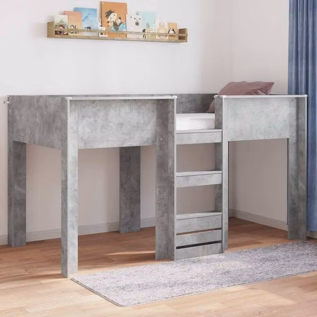 Berkfield Home Modern Two-Level Bunk Bed for Children in Concrete Grey, W/D/H: 200 x 100 x 100 cm, Engineered Wood – 1