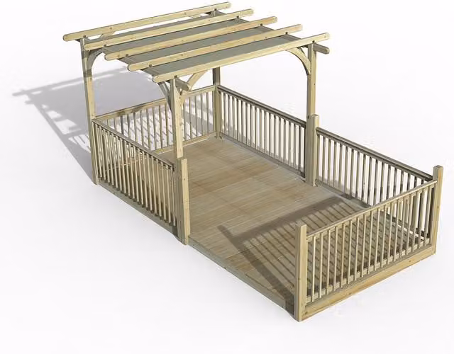 Ultmia Pergola and Decking Kit Beige Wood Balustrade with Canopy, 5 Right-hand Balustrades