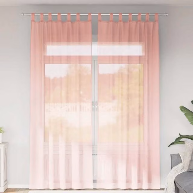 Berkfield Home Pink Voile Fabric Curtains with Rod Pockets, 2 Pack