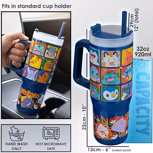 Pokemon Insulated Stainless Steel Water Bottle with Straw and Handle, 920ml, Multicolour – 5