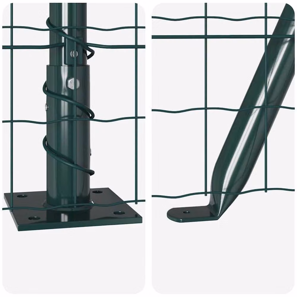 Berkfield Home Euro Fence with 7 Flanged Posts, Galvanised Steel, Green, 0.8 x 10 m – 7