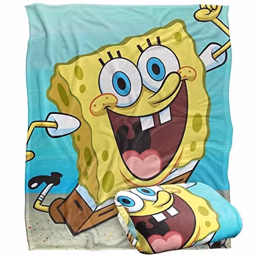 LOGOVISION Spongebob Character Super Soft Fleece Throw Blanket, White, W/D/H: 152 x 127 x 1 cm – 1