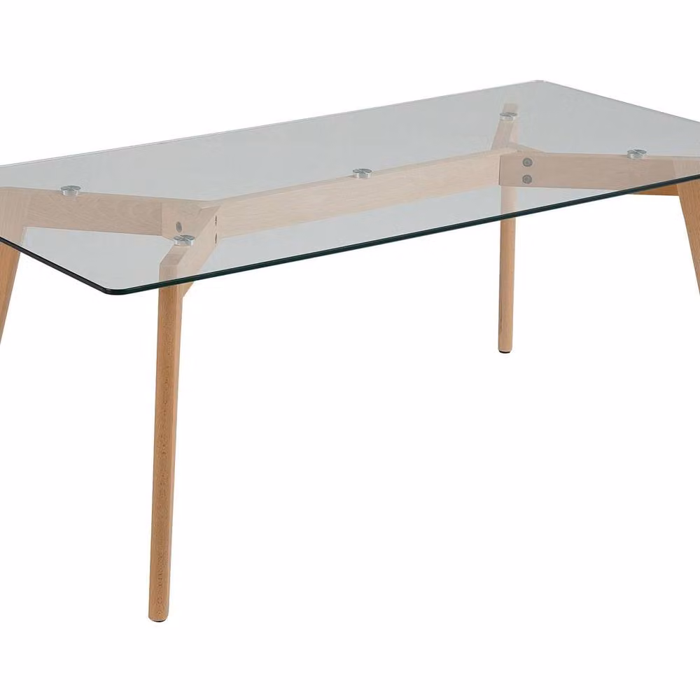 Wyld and Coco Rectangular Glass-Top Coffee Table with Beech Legs, W: 120 cm, D: 60 cm, H: 46 cm, Transparent – 2