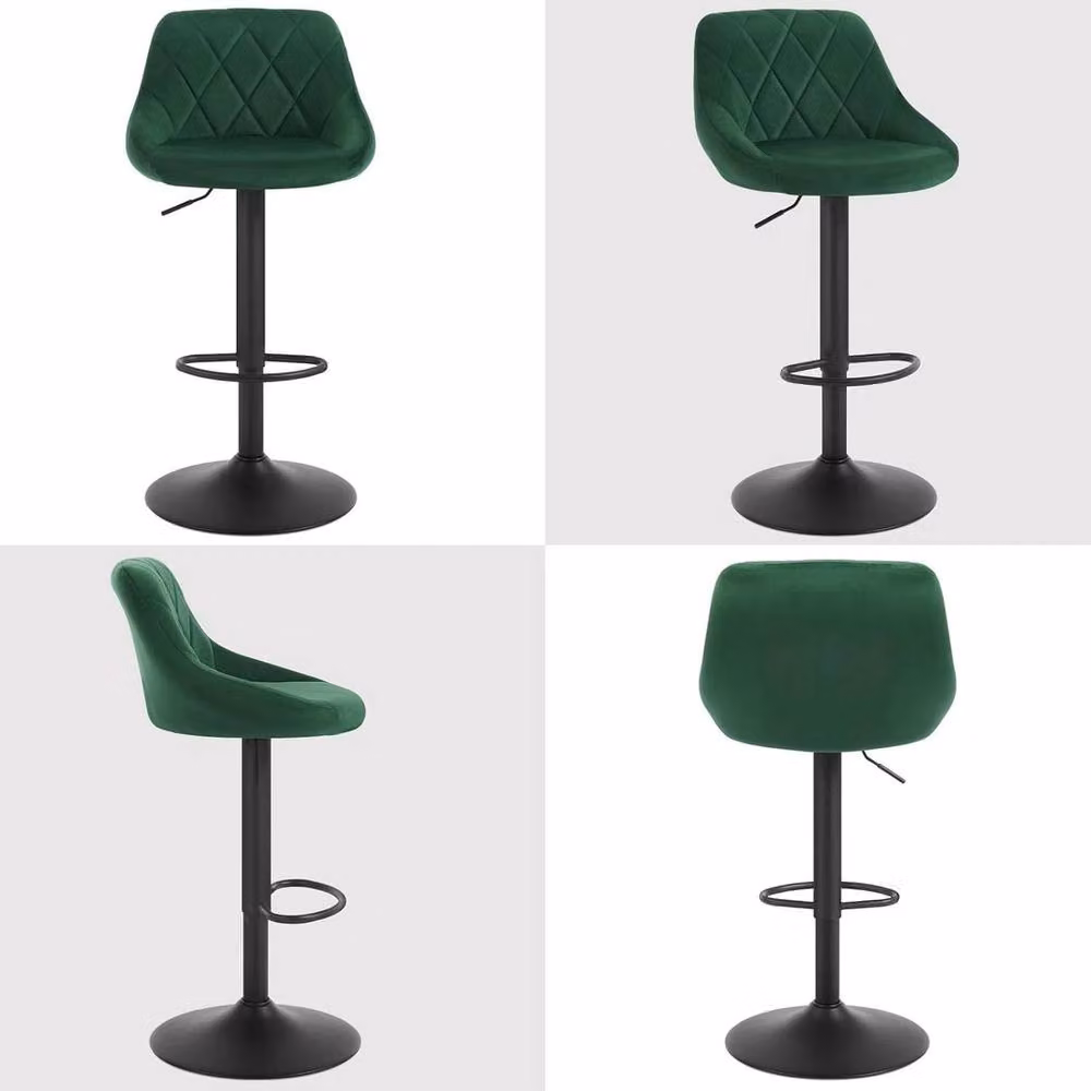 NESTLUNE Velvet Bar Stool in Green for Kitchen and Home Office, H: 100 cm, W: 15 cm – 2