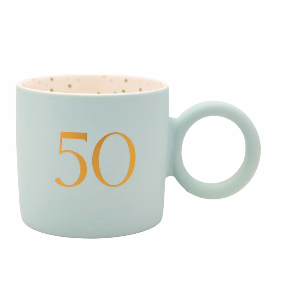 Widdop and Co 50th Birthday Blue and Gold Ceramic Tea and Coffee Mug – 2
