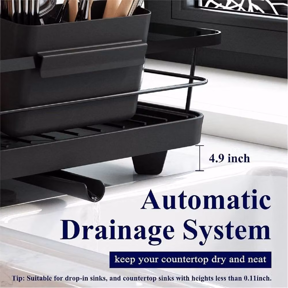 SPETLEK Black Dish Drainer Rack with Drip Tray and Cutlery Holder – 7