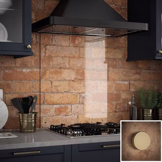 Generic Transparent Glass Kitchen Splashback with Brass Caps, W: 60 cm, H: 70 cm, Depth: 0.6 cm