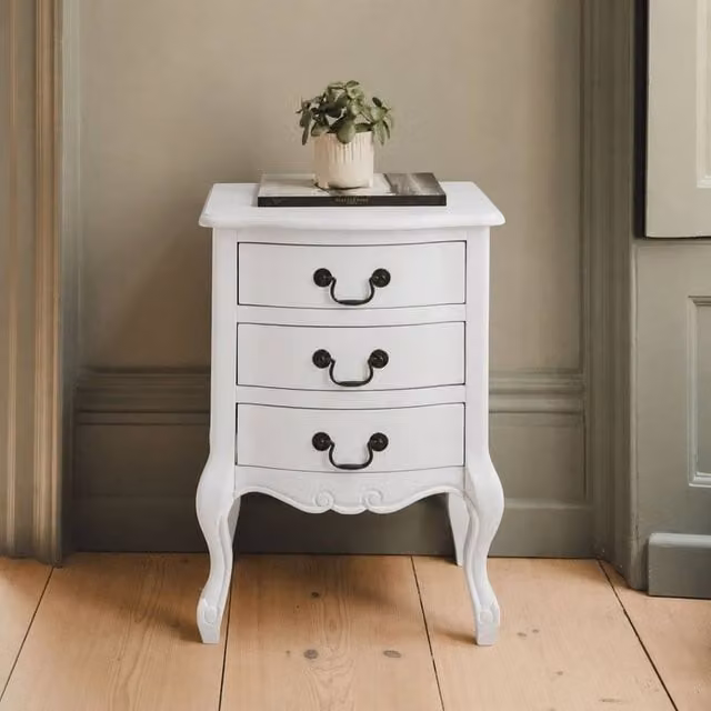 Statement Furniture Juliette Vintage Chic 3 Drawer Bedside Table in Antique White