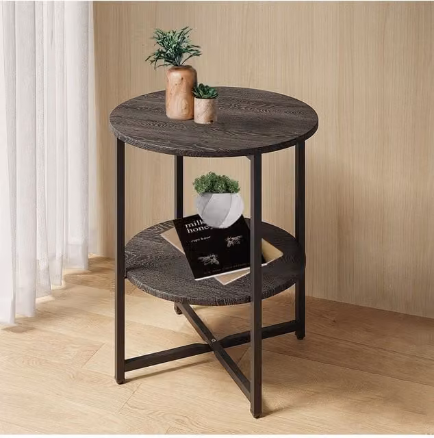 Living and Home Black Small Round 2-Tier Coffee Table – 1