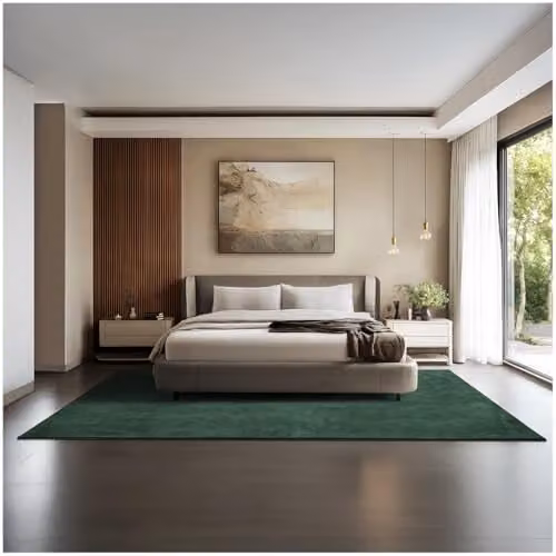 tectake Green Allergy-Friendly Short-Pile Fluffy Rug, Washable and Non-Slip Polyester Carpet, W/D: 200 x 290 cm – 1