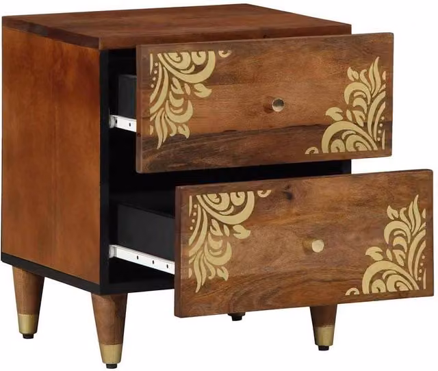 Berkfield Home Traditional Bedside Cabinets, Set of 2, Brown Solid Mango Wood, W/D/H: 40 x 33.5 x 46 cm – 1