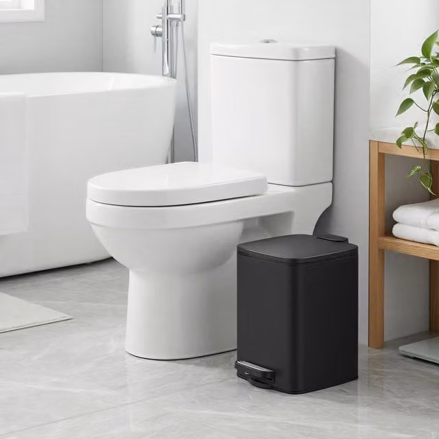 SONGMICS 6L Soft-Close Pedal Bathroom Bin in Black Steel