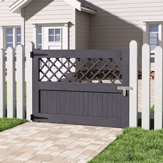 Livingandhome Rhombus Wood Garden Fence Gate in Grey, W: 120 cm, H: 90 cm