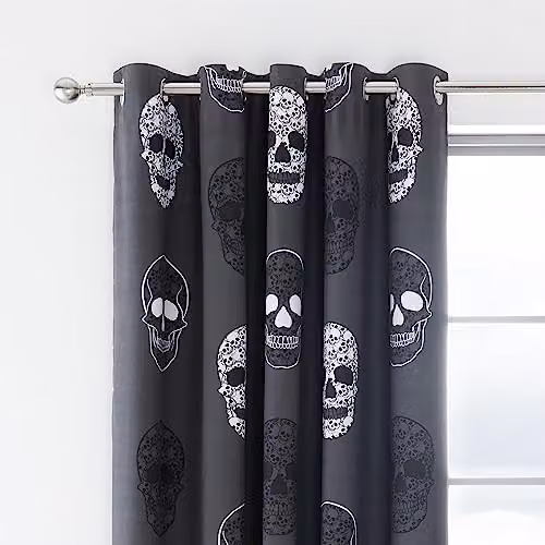 Catherine Lansfield Skulls Fully Reversible Eyelet Curtains, Grey, W: 168 cm, H: 183 cm – 2