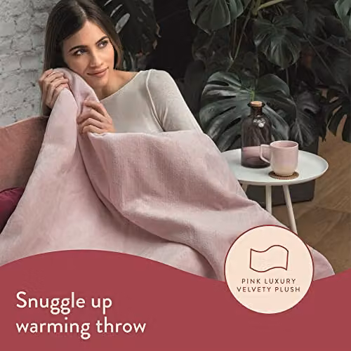 Dreamland Snuggle Up Electric Throw in Dusky Pink, Luxury Velvet Plush, W/D: 160 x 120 cm – 2