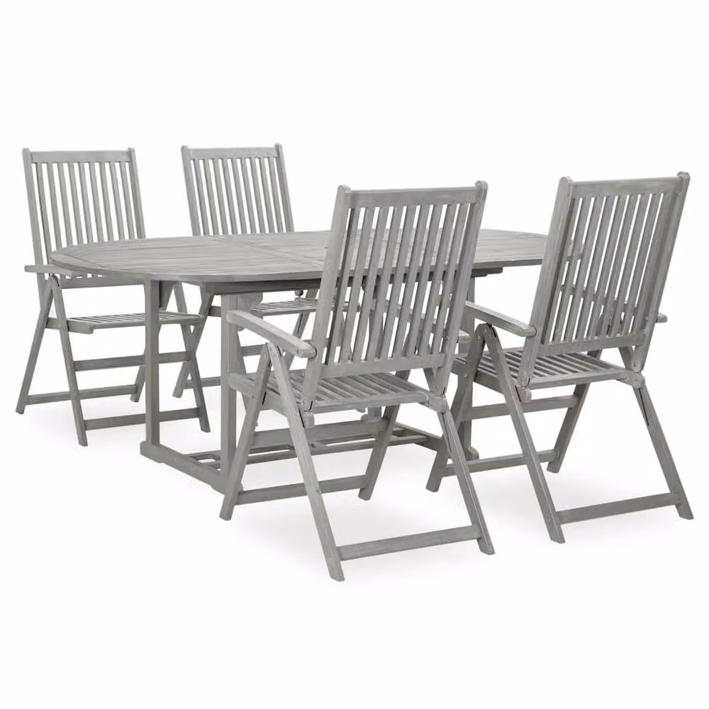 Berkfield Home 5 Piece Garden Dining Set in Grey Solid Acacia Wood – 1