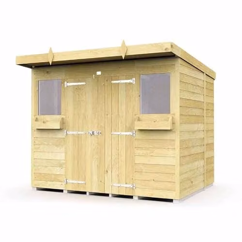 Buttercup Farm Rustic Wood Pent Summer Shed in Brown, W: 243 cm, D: 231 cm, H: 201 cm