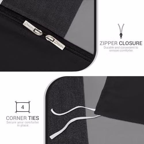 Lazzaro Super King 3-Piece Microfibre Duvet Set in Black with Zipper Closure – 7