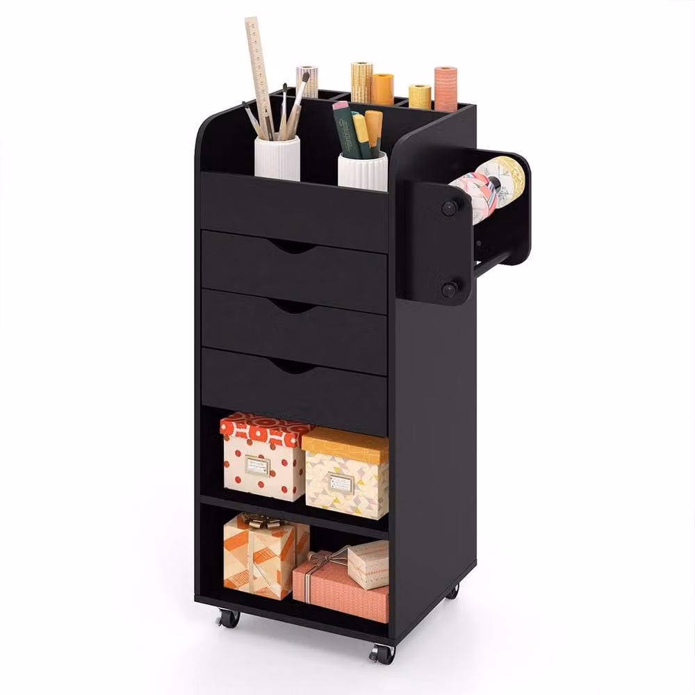 Ventryn Black Kitchen Storage Cart Rack Trolley on Wheels – 4