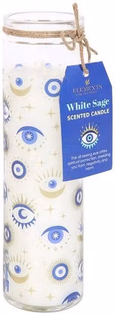 KDMD All Seeing Eye White Sage Pillar Tube Candle in White