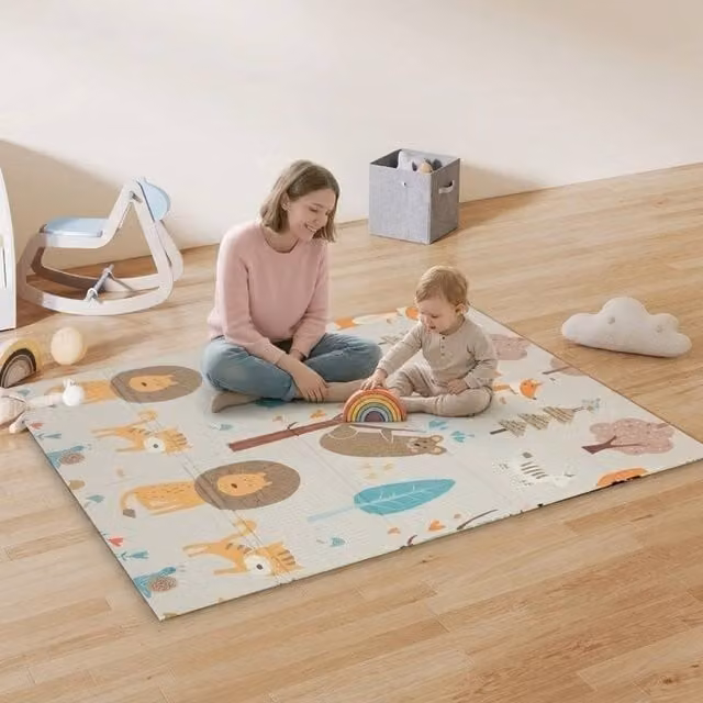 STILVORA Reversible Foldable Baby Play Mat with Animal Print, Multicolour, W: 170 cm, D: 140 cm