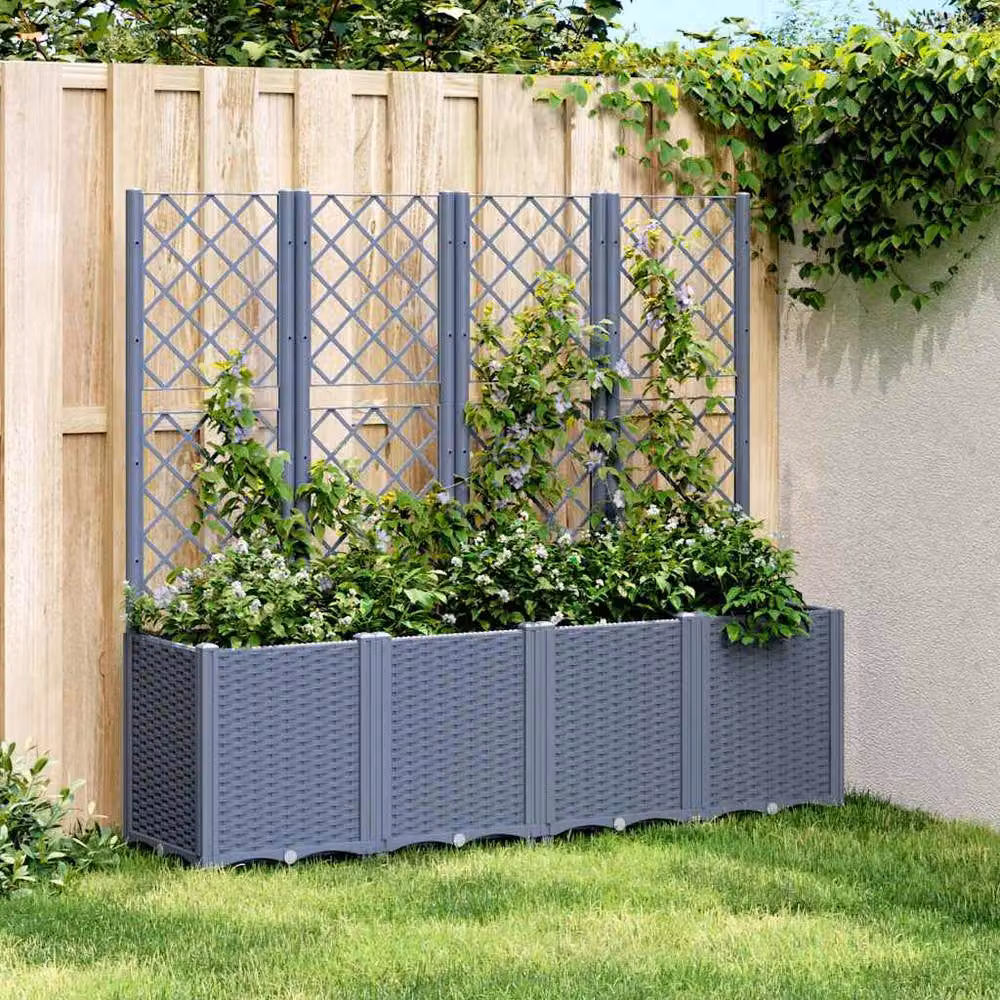 Berkfield Home Garden Planter with Trellis in Blue and Grey, W: 160 cm, D: 40 cm, H: 140 cm – 2