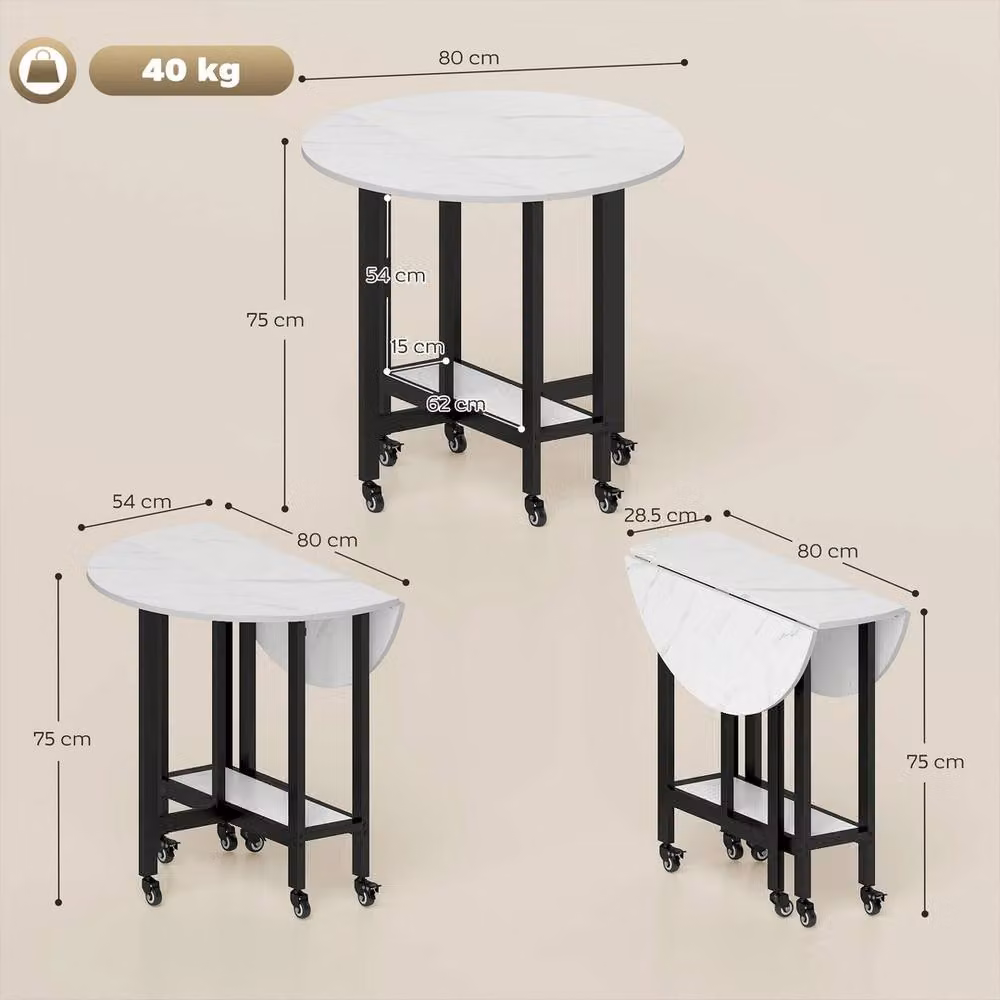 NESTLUNE White Drop Leaf Folding Dining Table with Marble Effect Top – 2