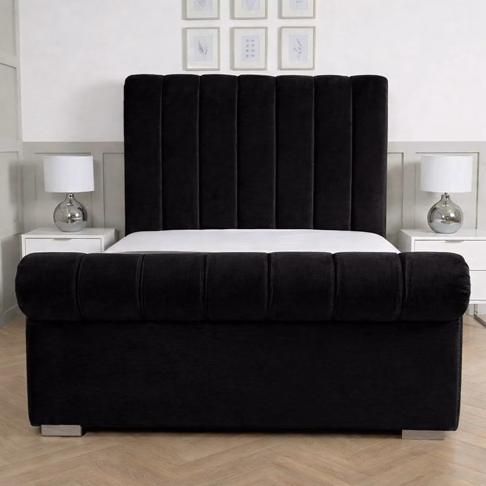 Living Comfort Bedz Orion Plush Velvet Upholstered Bed with Slatted Base and 48 Inch Headboard, Black, W/D/H: 120 x 200 cm – 2