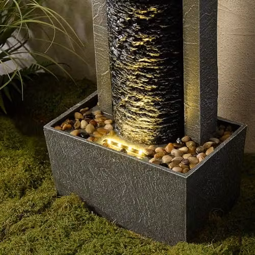 Teamson Home Garden Outdoor Waterfall Water Fountain with Warm LED Lights and Layered Rock Design in Dark Grey and Brown, W/D/H: 21.59 x 21.59 x 82.03 cm – 4