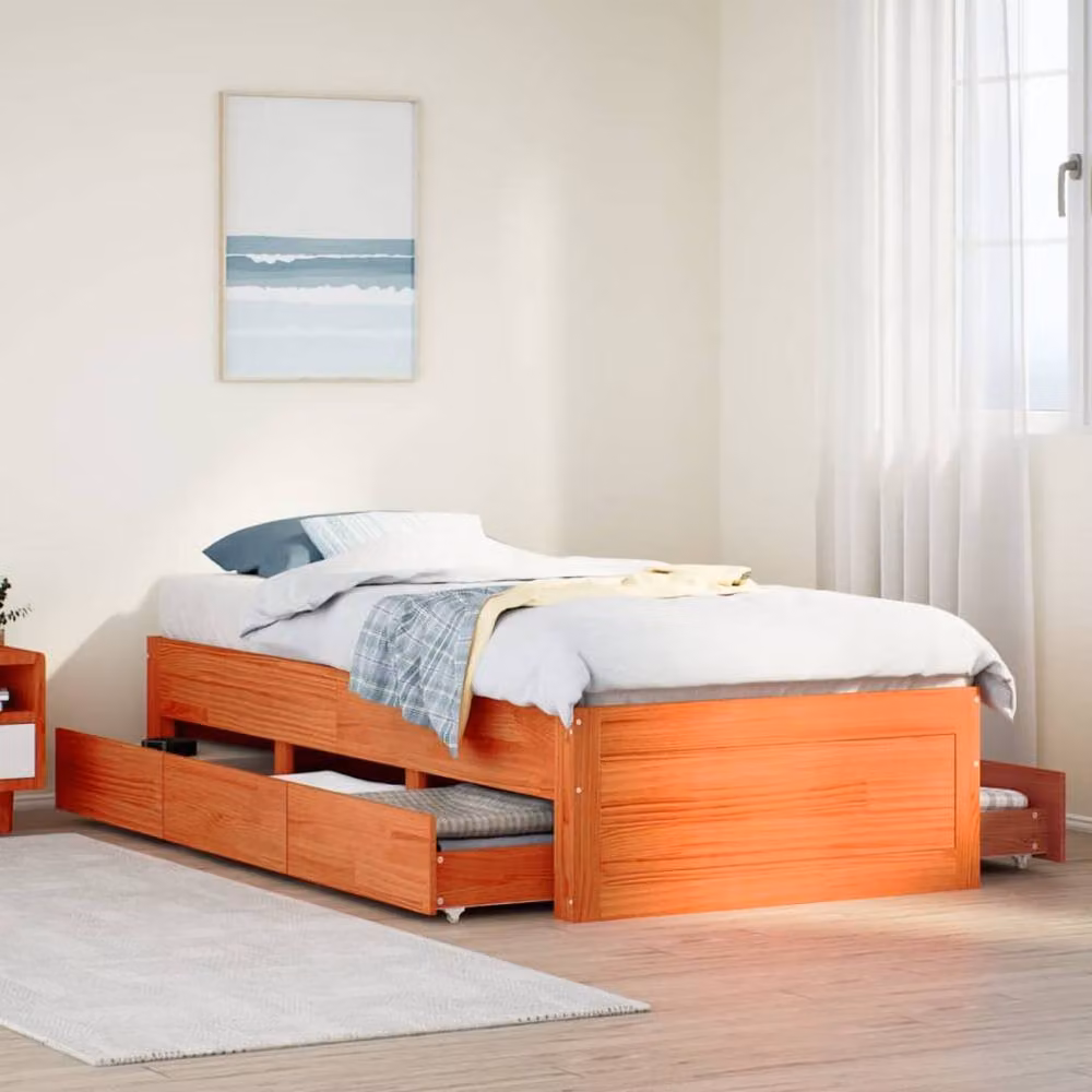 Berkfield Home Solid Wood Pine Bed Frame with Drawers, Wax Brown, 90 x 200 cm – 2