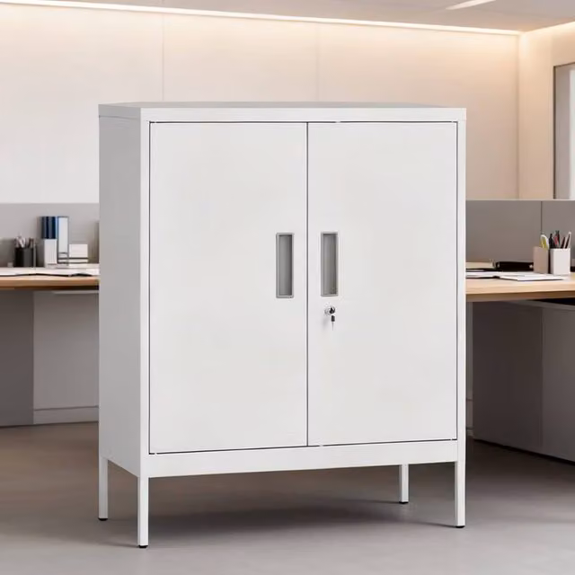 ERGOVEXA Lockable Metal Storage Cabinet with Adjustable Shelves and Hinged Doors, White, W/D/H: 80 x 40 x 100 cm