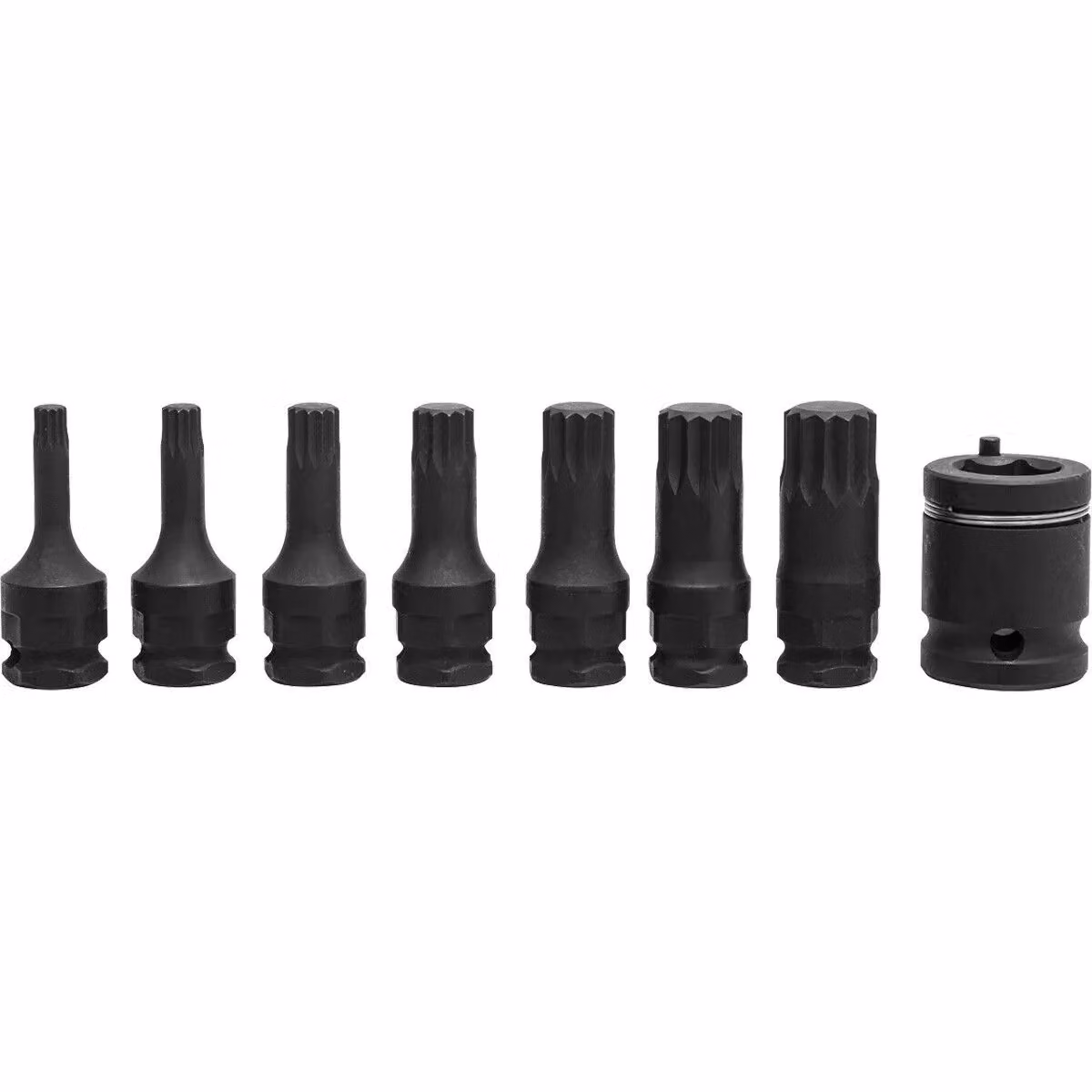 Loops 8 Piece Premium Spline Impact Socket Bit Set, 3/8 inch Square Drive, Chrome Molybdenum, Black and Multicolour – 3