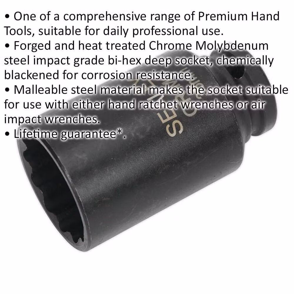 Loops 33mm Bi-Hex Deep Impact Socket with 1/2 Inch Square Drive in Black and Multicolour Chrome Molybdenum Steel – 2