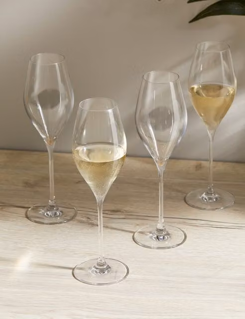 The Sommelier's Edit Set of 4 Transparent Crystal Prosecco Champagne Flutes