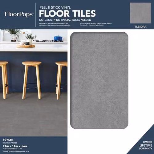 FloorPops FP3326 Tundra Stone Look Self-Adhesive Vinyl Floor Tiles, Grey, 30.48 x 30.48 cm – 2