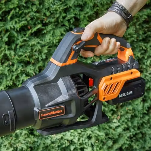 LawnMaster MX 24V Axial Cordless Leaf Blower in Orange with Rechargeable Battery and Charger – 4