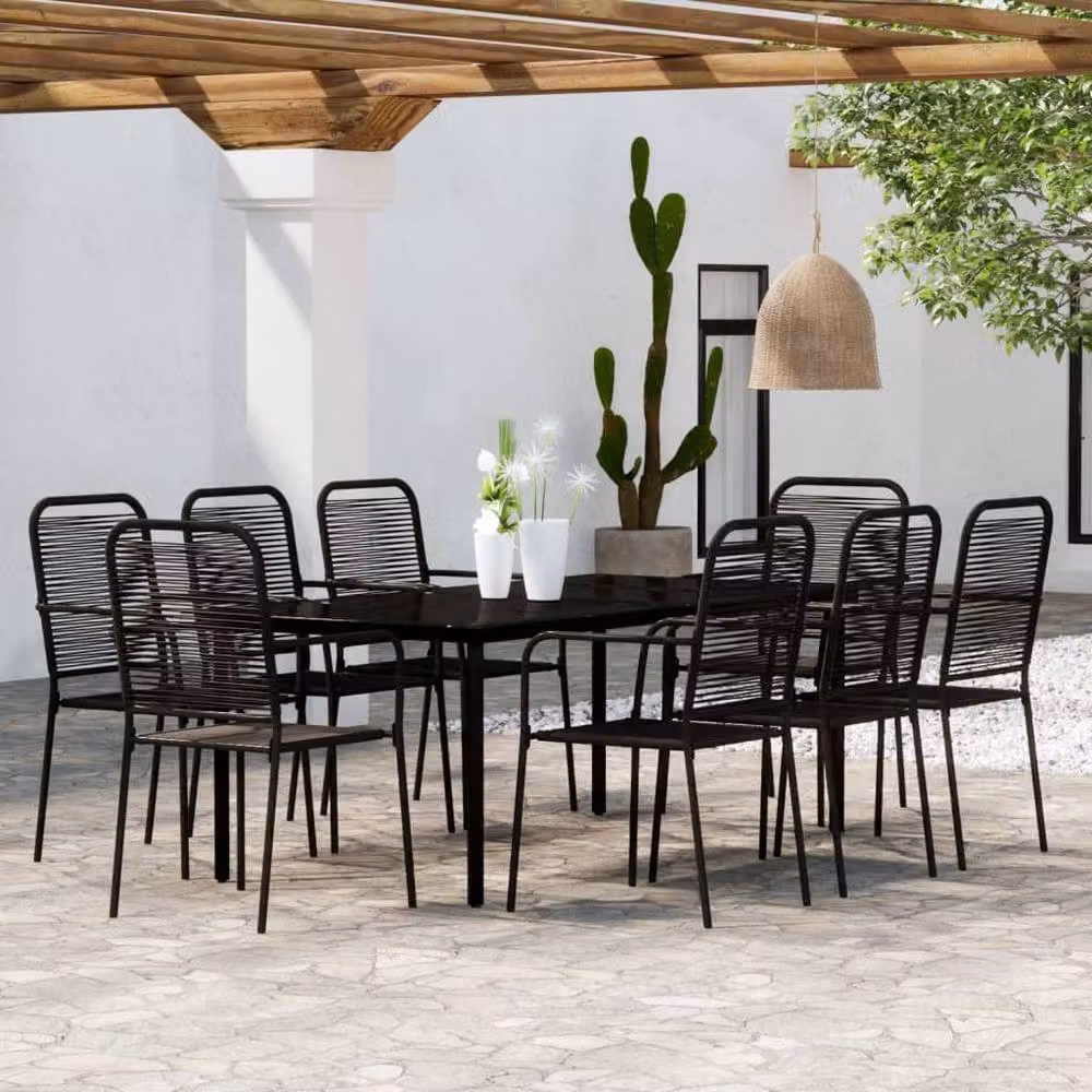 Berkfield Home Elegant 9 Piece Black Garden Dining Set with Metal and Glass – 2