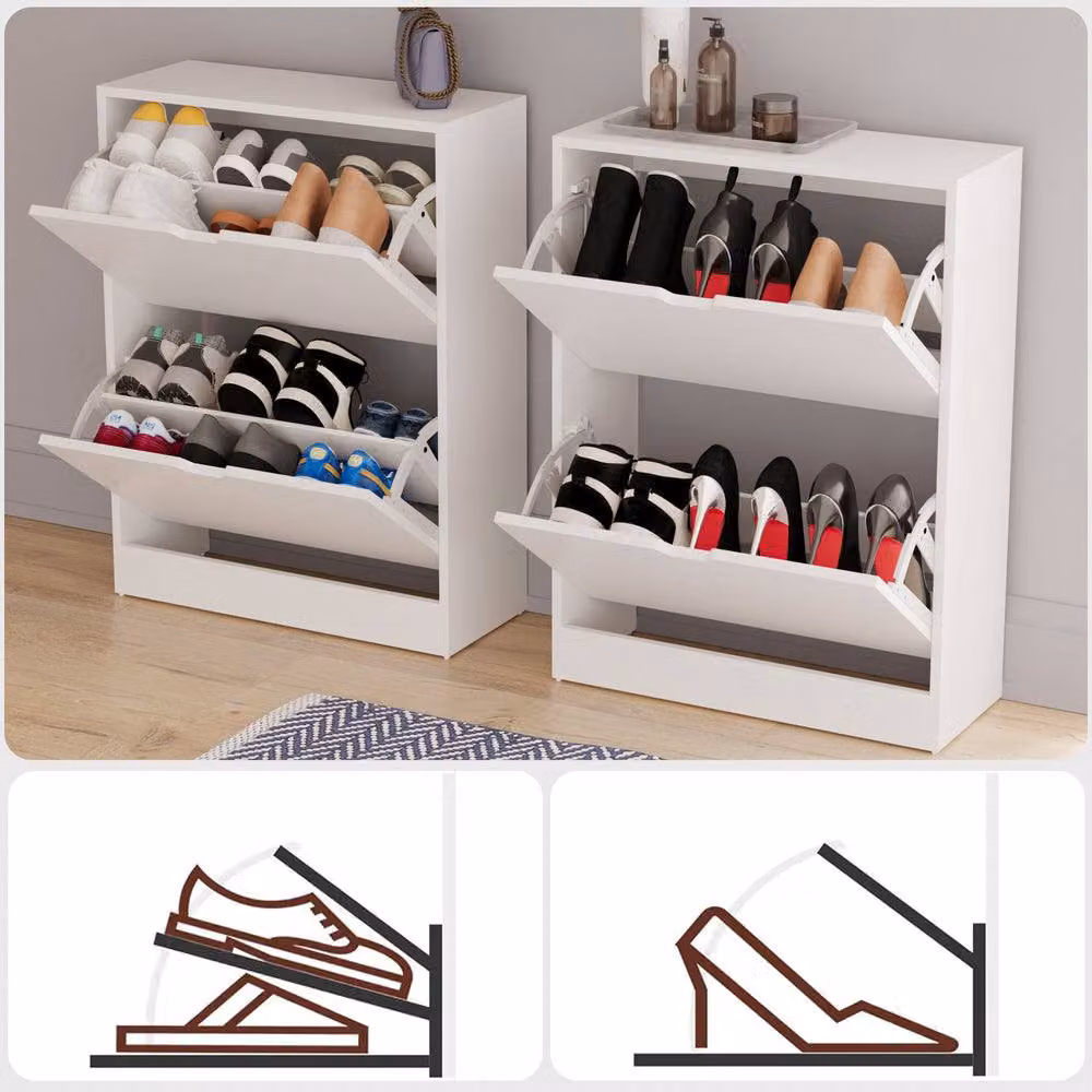HD Designs Vida Designs Modern 2 Drawer White Shoe Cabinet with Tilting Compartments – 3