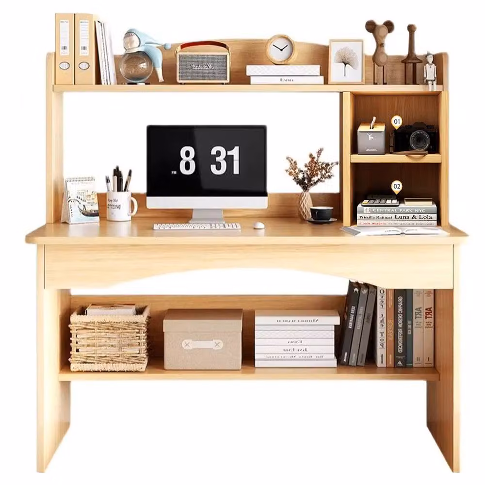 FORGEVIO Computer Desk with Shelves, Brown Wooden Study Table for Home Office, W: 120 cm, D: 45 cm, H: 45 cm – 4